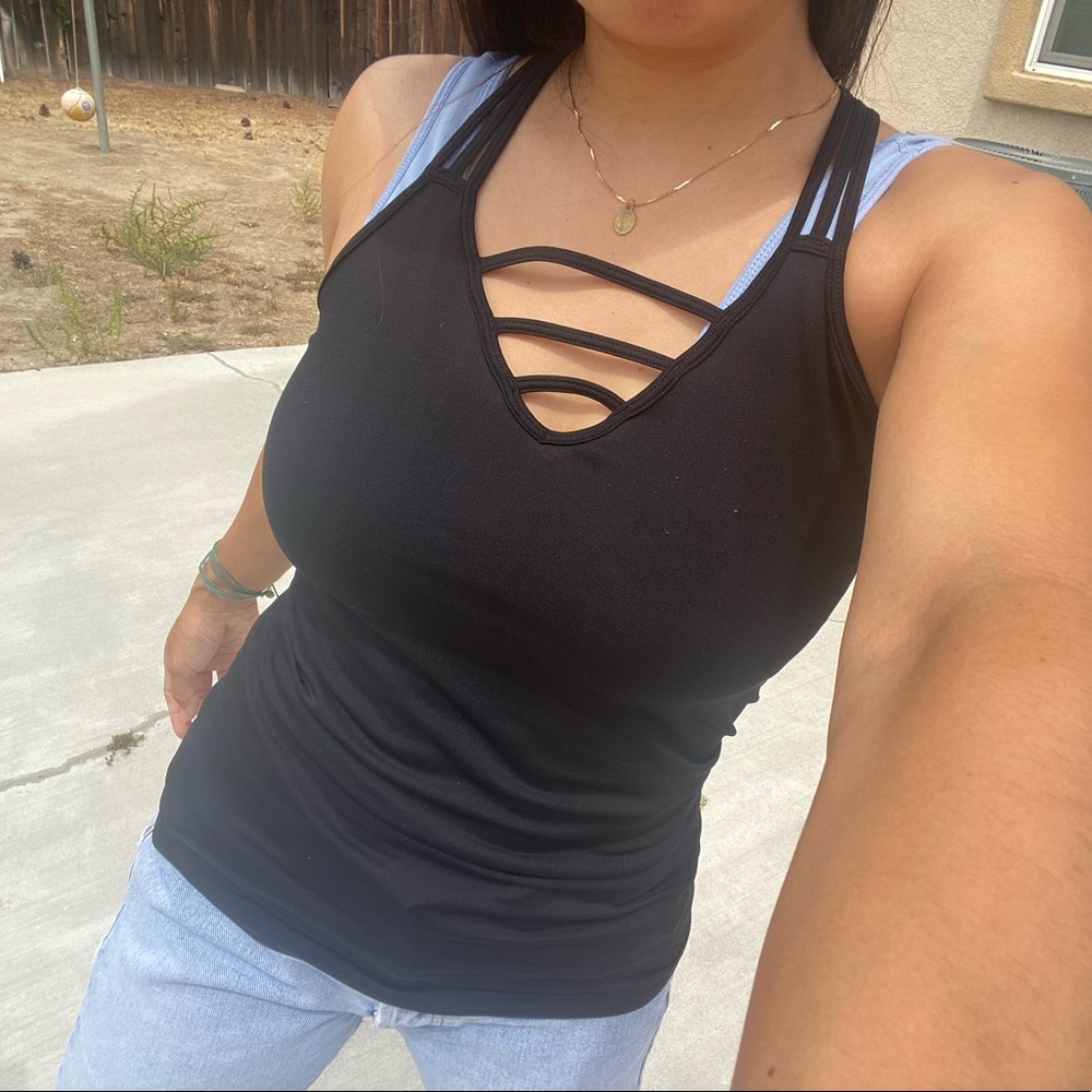 Black Stretchy Open Cut Tank Top Size S
